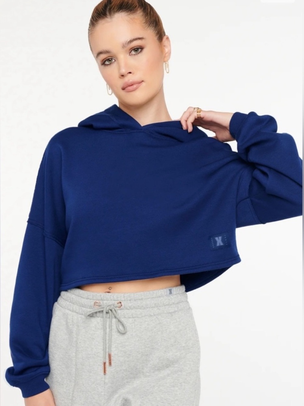 SAVAGE X FENTY Women’s Dark Blue Oversized Cropped Long Sleeve Hoodie